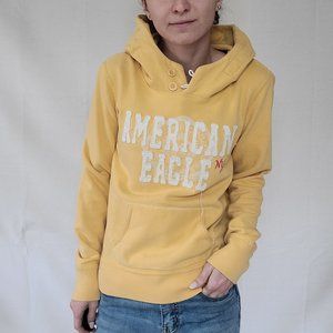 American Eagle Outfitters Y2K AEO NY Yellow Pullover Hoodie Sweatshirt Size XS